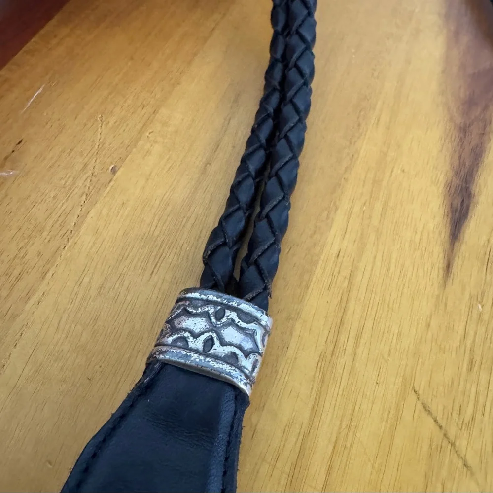 Fossil black braided leather‎ silver tone buckle belt